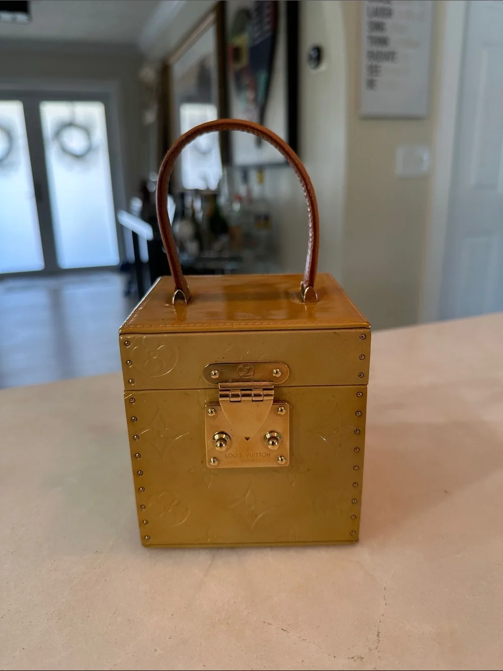 Vintage Louis Vuitton Patent Alma Cube Top Handle Bag in Mustard Yellow - Picture 1 of 4
